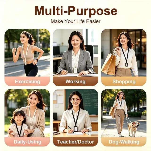 Alt view image 6 of 7 - Stretchy Cute Lanyards for ID Badges, Pink & Beige Thin Teacher Lanyard for Keys, Long Neck Keychain Lanyard with Card Holder for Women