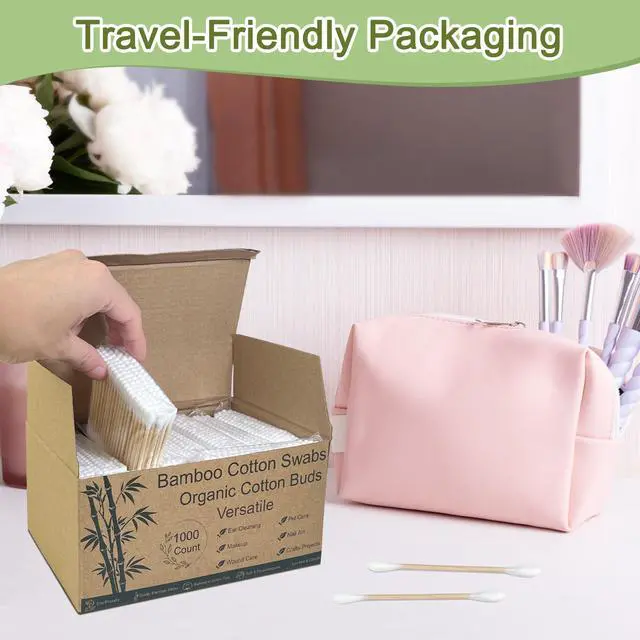Alt view image 5 of 7 - 1000 Count Bamboo Cotton Swabs Sturdy Wooden Sticks for Makeup & Personal Care, Biodegradable Double-Tipped Cotton Buds Gentle & Absorbent Applicator for Home & Travel (10 Packs of 100)