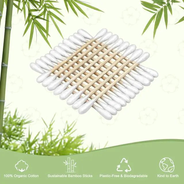 Alt view image 7 of 7 - 1000 Count Bamboo Cotton Swabs Sturdy Wooden Sticks for Makeup & Personal Care, Biodegradable Double-Tipped Cotton Buds Gentle & Absorbent Applicator for Home & Travel (10 Packs of 100)