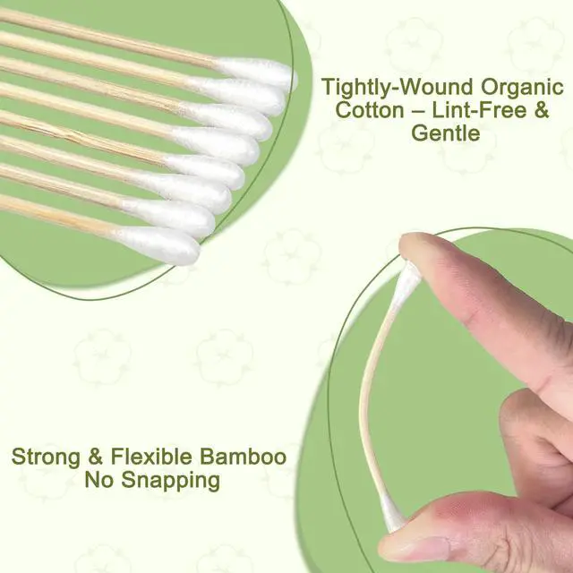 Alt view image 4 of 7 - 1000 Count Bamboo Cotton Swabs Sturdy Wooden Sticks for Makeup & Personal Care, Biodegradable Double-Tipped Cotton Buds Gentle & Absorbent Applicator for Home & Travel (10 Packs of 100)
