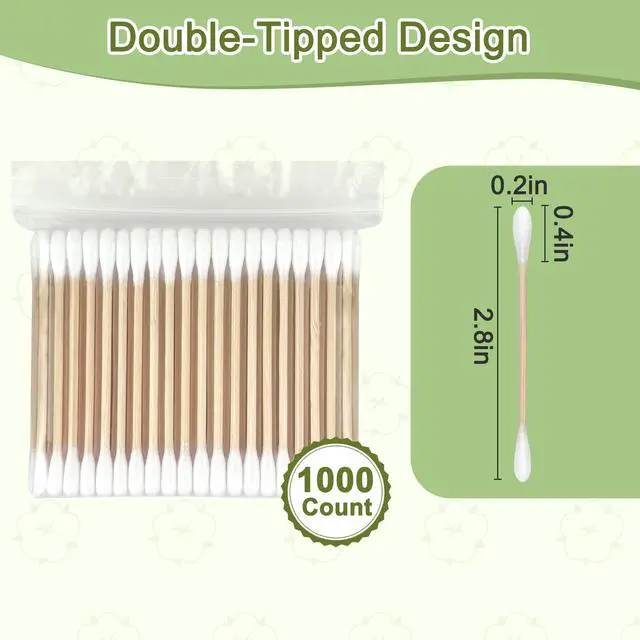 Alt view image 6 of 7 - 1000 Count Bamboo Cotton Swabs Sturdy Wooden Sticks for Makeup & Personal Care, Biodegradable Double-Tipped Cotton Buds Gentle & Absorbent Applicator for Home & Travel (10 Packs of 100)