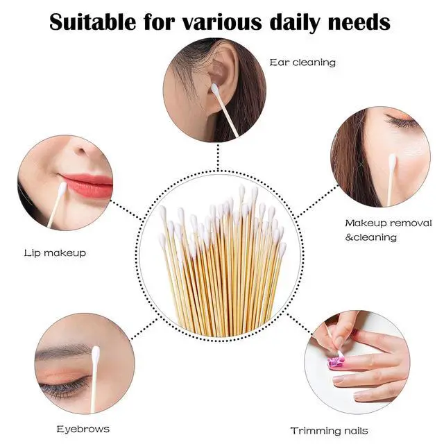Alt view image 4 of 5 - 500 PCS 6" Long Cotton Swabs with Bamboo Handle for Makeup, Gun Cleaning or Pets Care