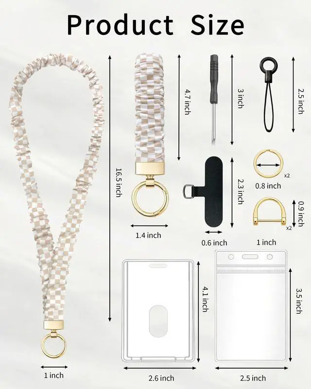 Alt view image 5 of 7 - Scrunchie Lanyard for ID Badges - Teacher Appreciation Gifts, Elastic Cute Teacher Lanyard with ID Holder, Neck and Wrist Keychain for Office Staff (Pink & Beige)