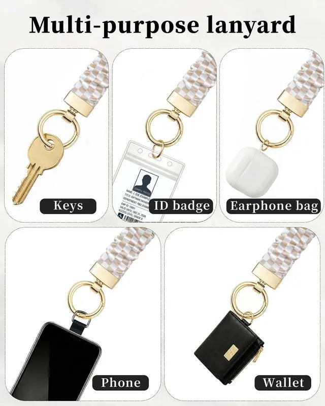 Alt view image 6 of 7 - Scrunchie Lanyard for ID Badges - Teacher Appreciation Gifts, Elastic Cute Teacher Lanyard with ID Holder, Neck and Wrist Keychain for Office Staff (Pink & Beige)