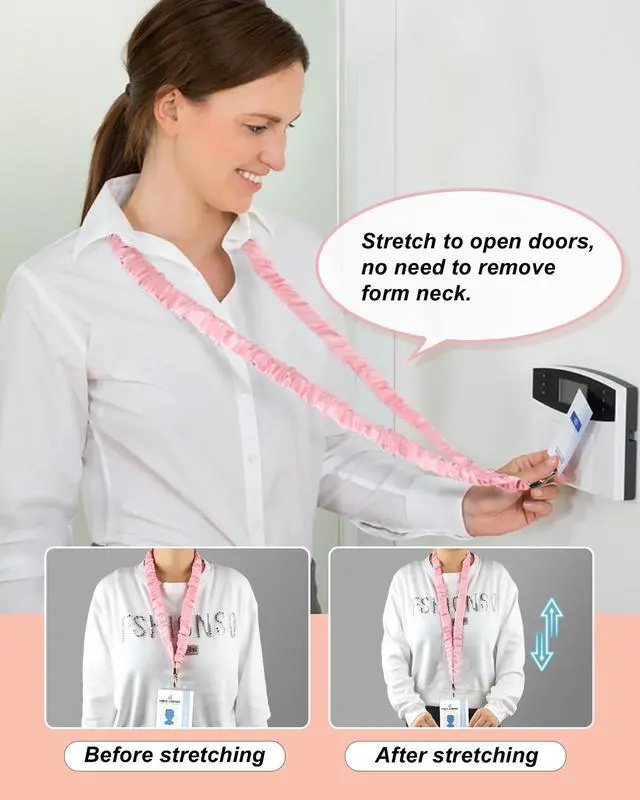 Alt view image 3 of 6 - ID Badge Lanyard for Women, Cute Soft No-Tangle Scrunchie Lanyard, Stretchy Elastic Lanyard with Card Holder & Keychain, Teacher Nurse Badge Holder (Pink)