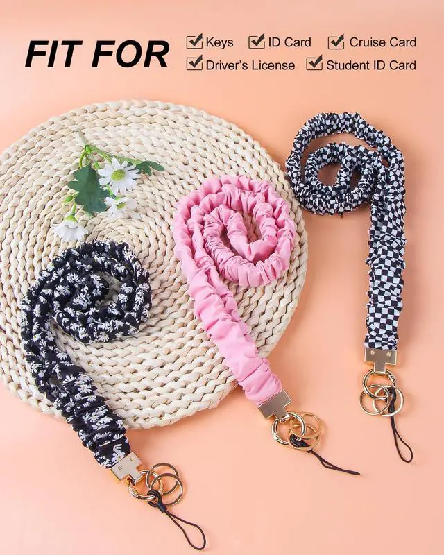 Alt view image 4 of 6 - ID Badge Lanyard for Women, Cute Soft No-Tangle Scrunchie Lanyard, Stretchy Elastic Lanyard with Card Holder & Keychain, Teacher Nurse Badge Holder (Pink)
