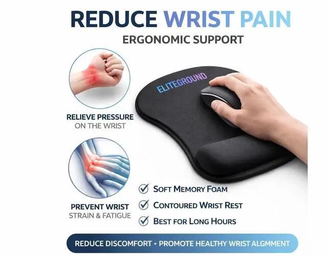 Alt view image 2 of 6 - Ergonomic Mouse Pad with Wrist Support, Memory Foam Mousepad for Laptop Computer PC Mac Gaming Office, Non Slip Rubber Base, Comfortable Wrist Rest for Home Work Desk