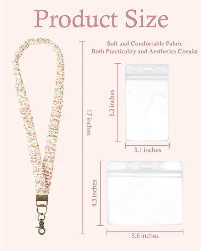 Alt view image 3 of 7 - 2 Pcs Stretchy Scrunchie Lanyards with 4 ID Holder, Cute Teacher Lanyard for 2 Size ID Badge Holders, Neck Keychain Stretchy for Women, Girl