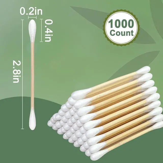 Alt view image 2 of 7 - 1000 Count Natural Bamboo Cotton Tips, Organic Biodegradable Swab