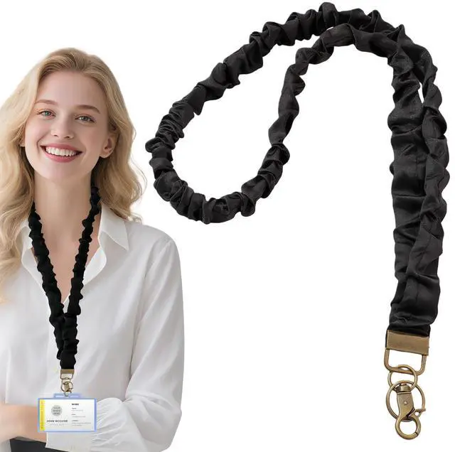 Main image of Stretchy Scrunchie Lanyard for ID Badges,Scrunchie Teacher Lanyards,Long Neck Key Lanyard Straps Neck Lanyard for Keys(Black)