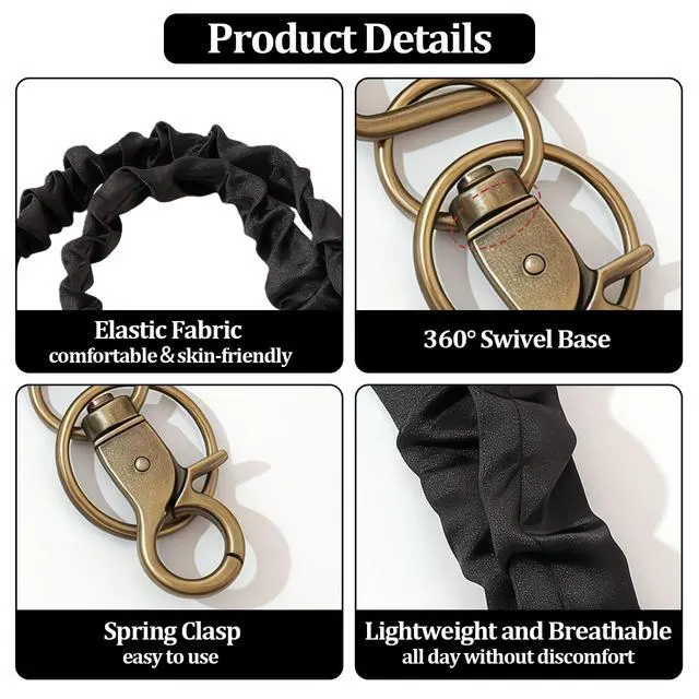 Alt view image 2 of 6 - Stretchy Scrunchie Lanyard for ID Badges,Scrunchie Teacher Lanyards,Long Neck Key Lanyard Straps Neck Lanyard for Keys(Black)