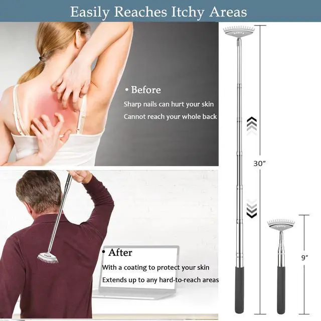 Alt view image 2 of 7 - Oversized Back Scratcher with 30" Handle, 2 Pack Different Extendable Back Massager Tool, Bear Claw & Oversized 15-Teeth Rake, Stocking Stuffers for Men & Women