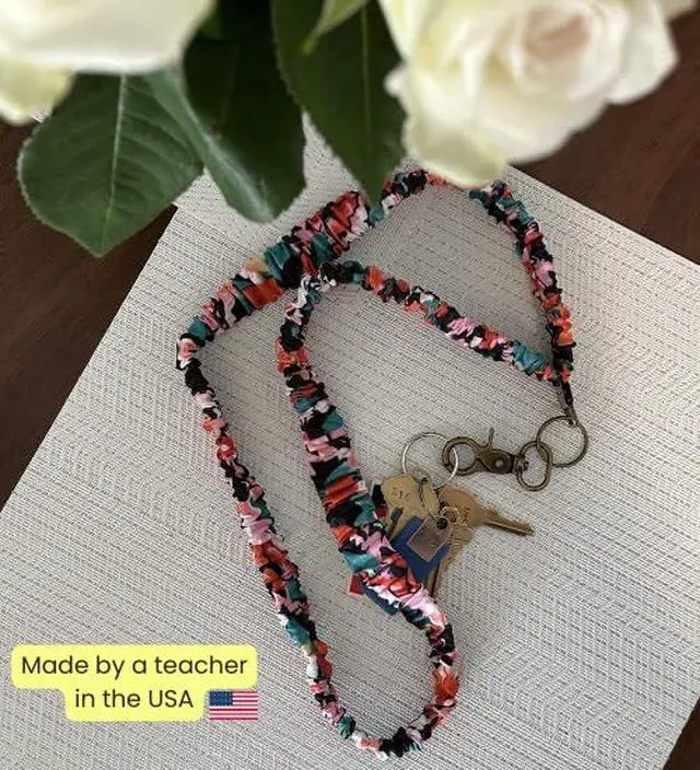 Alt view image 4 of 5 - Scrunchie Lanyards for ID Badges and Keys, Cute Teacher Lanyard for Women, Nurses or Cruise, Stretchy Retractable Lanyard - Teacher Gifts