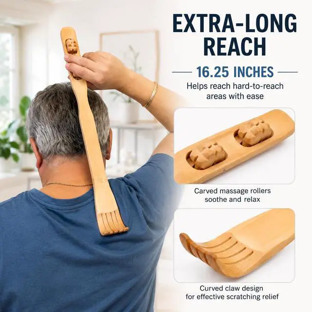 Alt view image 2 of 7 - 2-Pack Bamboo Back Scratcher by Dependable Industries Long Reach, Massage Rollers, Self-Massage & Itch Relief, Eco-Friendly