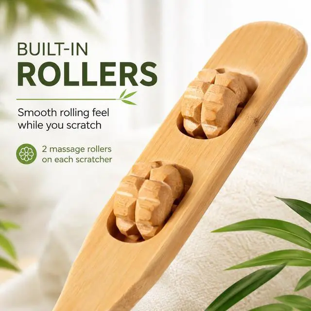 Alt view image 3 of 7 - 2-Pack Bamboo Back Scratcher by Dependable Industries Long Reach, Massage Rollers, Self-Massage & Itch Relief, Eco-Friendly