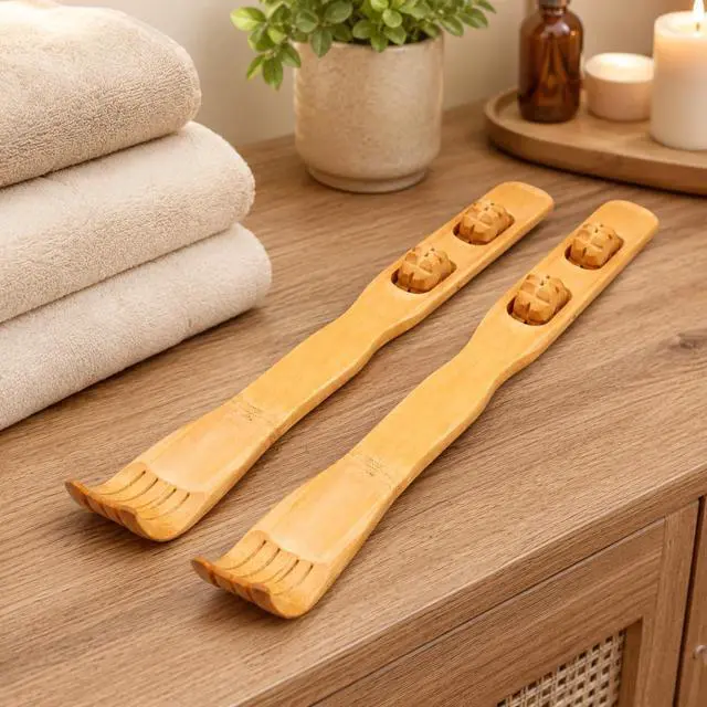 Alt view image 6 of 7 - 2-Pack Bamboo Back Scratcher by Dependable Industries Long Reach, Massage Rollers, Self-Massage & Itch Relief, Eco-Friendly