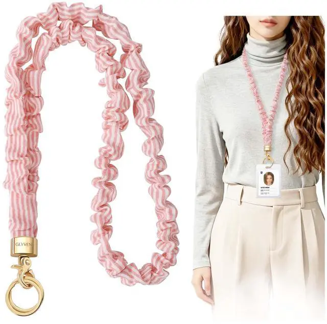 Main image of Scrunchie Teacher Lanyard for ID Badges Stretchy Neck Lanyards Key