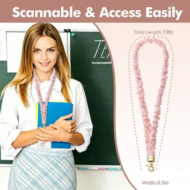 Alt view image 4 of 7 - Scrunchie Teacher Lanyard for ID Badges Stretchy Neck Lanyards Key