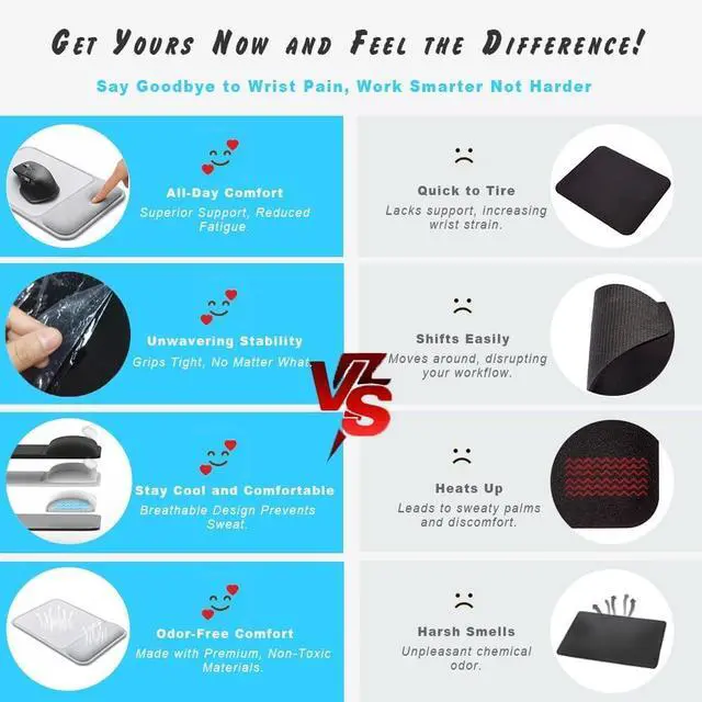 Alt view image 6 of 7 - ErgoComfort Gel Mouse Pad with Wrist Rest, Ergonomic Mousepad with Wrist Support, Ergo Desk Mat, Non-Slip Base, Smooth Surface for Office Laptop Computer (02Space Gray)