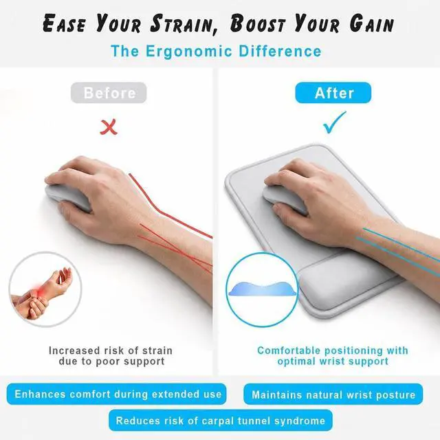 Alt view image 3 of 7 - ErgoComfort Gel Mouse Pad with Wrist Rest, Ergonomic Mousepad with Wrist Support, Ergo Desk Mat, Non-Slip Base, Smooth Surface for Office Laptop Computer (02Space Gray)