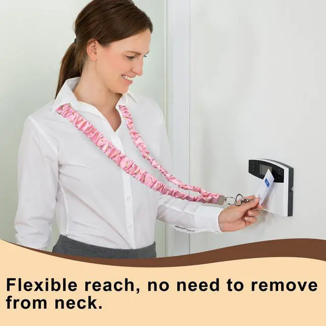 Alt view image 4 of 6 - Pencil Pattern Scrunchie Lanyard for Teacher, Stretchy Retractable Neck Lanyard with Metal Clip for Keys & ID Cards (Pink)