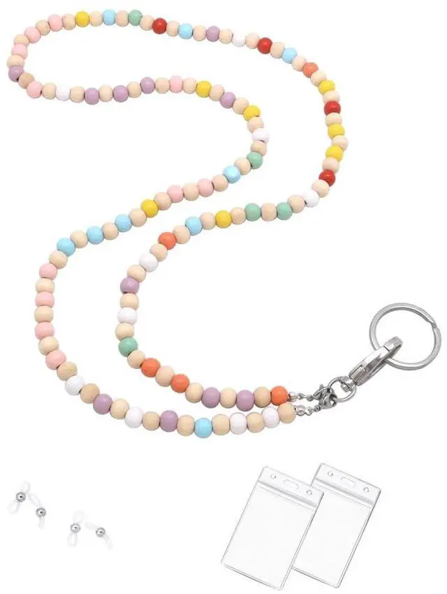 Main image of Lanyard with Id Holder, Teacher Lanyard Beaded Wood