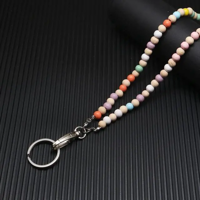 Alt view image 3 of 7 - Lanyard with Id Holder, Teacher Lanyard Beaded Wood