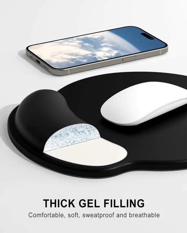 Alt view image 2 of 7 - Ergonomic Mouse Pad with Wrist Rest, Comfortable Silicone Non-Slip Computer Pain Relief Gel Mouse Mat with Wrist Support for Gaming, Work, Office, Women & Men, Cute Pattern, Black