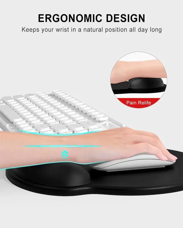 Alt view image 3 of 7 - Ergonomic Mouse Pad with Wrist Rest, Comfortable Silicone Non-Slip Computer Pain Relief Gel Mouse Mat with Wrist Support for Gaming, Work, Office, Women & Men, Cute Pattern, Black