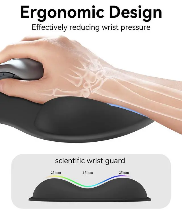 Alt view image 2 of 7 - Mouse Pad with Gel Wrist Rest, Ergonomic Comfortable Computer Wrist Support for Laptop, Pain Relief Mousepad with Non-Slip PU Base for Office & Home (All Black)