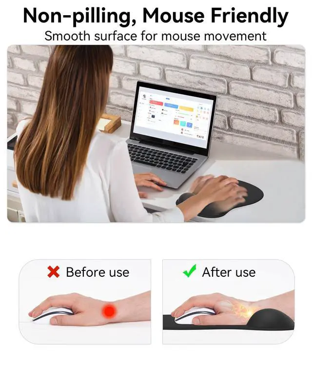 Alt view image 3 of 7 - Mouse Pad with Gel Wrist Rest, Ergonomic Comfortable Computer Wrist Support for Laptop, Pain Relief Mousepad with Non-Slip PU Base for Office & Home (All Black)