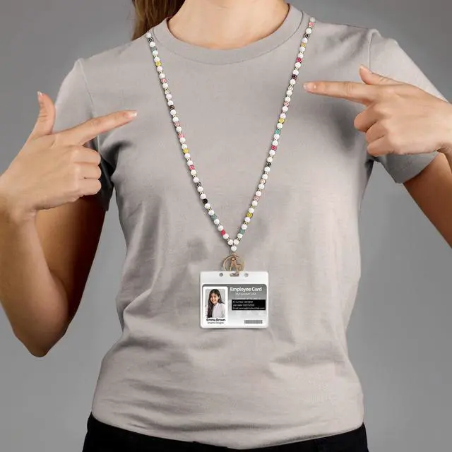 Alt view image 4 of 6 - Smile Teacher Lanyard for Women ID Badges and Keychain Cute Happy Wood and Metal Beads Lanyard for Teacher Nurse (White)