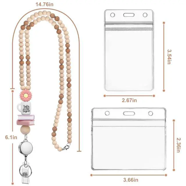 Alt view image 7 of 7 - Teacher Lanyard with Id Holder, Retractable Lanyards for Id Badges Keys, Cute Wooden Beaded Lanyard for Women, Light Purple
