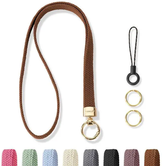 Main image of Stretchy Cute Lanyards for ID Badges, Thin Teacher Lanyard for Key, Long Neck Keychain ID Badge Lanyards for Women/Men (Brown)