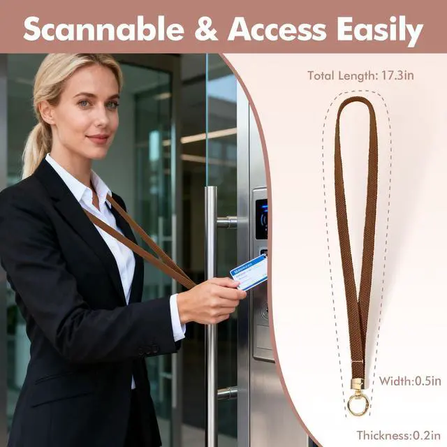 Alt view image 4 of 7 - Stretchy Cute Lanyards for ID Badges, Thin Teacher Lanyard for Key, Long Neck Keychain ID Badge Lanyards for Women/Men (Brown)