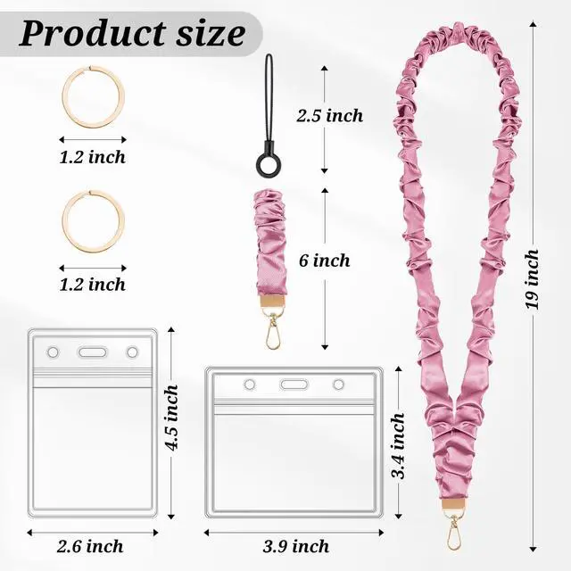 Alt view image 2 of 7 - Scrunchie Lanyard with ID Holder for Teacher, Retractable Long Neck & Short Wrist Lanyard Set with 2 Keychain Clips, Adjustable for Teachers, School Staff, Office (Purple)