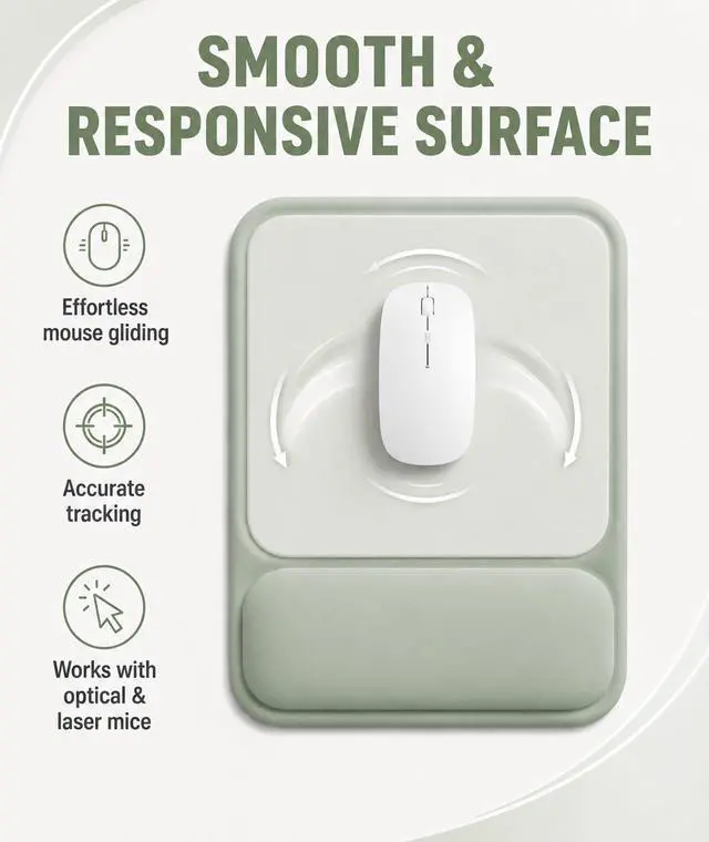 Alt view image 3 of 7 - Ergonomic Mouse Pad with Wrist Rest, Gel Mousepad with Soft Wrist Support, Non-Slip PU Base, Smooth Surface Mouse Pad for Wrist Pain Relief, Computer Laptop Office Home & Gaming (Sage Green)