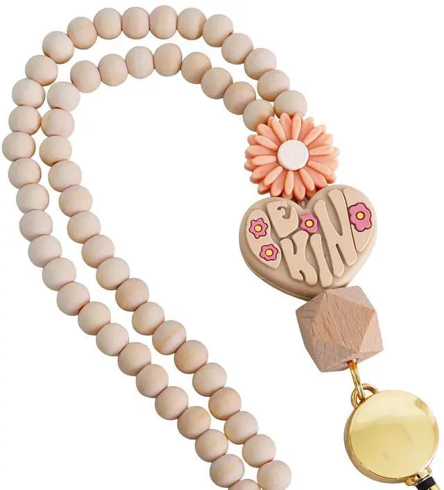 Alt view image 2 of 6 - Teacher Lanyard with ID Holder, Wood Beaded Lanyards for Id Badges Keys, Retractable Breakaway Cute Lanyard for Women