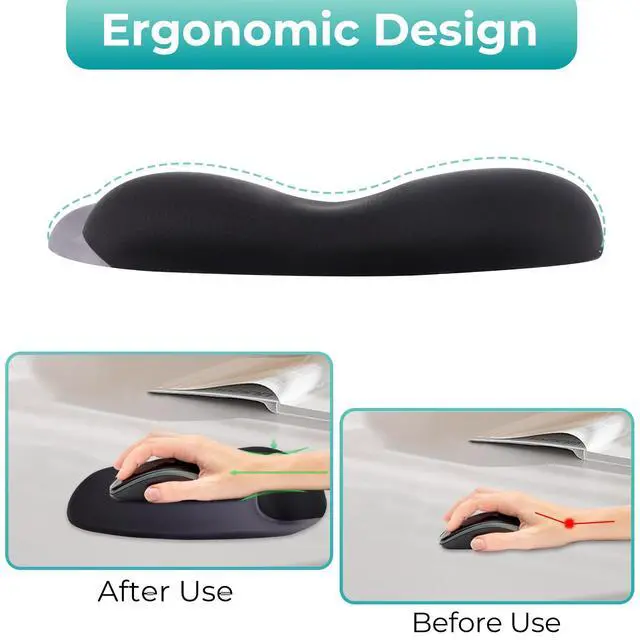 Alt view image 2 of 7 - Mouse Pad with Wrist Rest Support, Ergonomic Mousepad with Comfortable Gel Cushion, Gaming Mouse Pad with Non-Slip PU Base, Relieve Pain Relief, for Home Office Computer Laptop, Black
