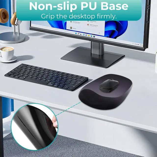 Alt view image 5 of 7 - Mouse Pad with Wrist Rest Support, Ergonomic Mousepad with Comfortable Gel Cushion, Gaming Mouse Pad with Non-Slip PU Base, Relieve Pain Relief, for Home Office Computer Laptop, Black