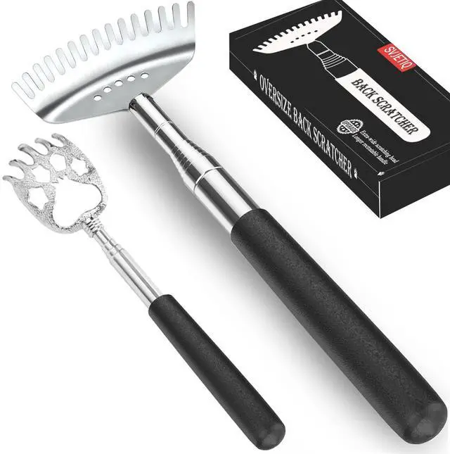 Main image of Oversized Back Scratcher with 30" Handle, 2 Pack Different Extendable Back Massager Tool, Bear Claw & Oversized 15-Teeth Rake, Stocking Stuffers for Men & Women
