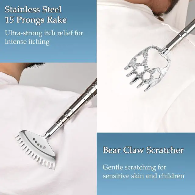 Alt view image 3 of 7 - Oversized Back Scratcher with 30" Handle, 2 Pack Different Extendable Back Massager Tool, Bear Claw & Oversized 15-Teeth Rake, Stocking Stuffers for Men & Women