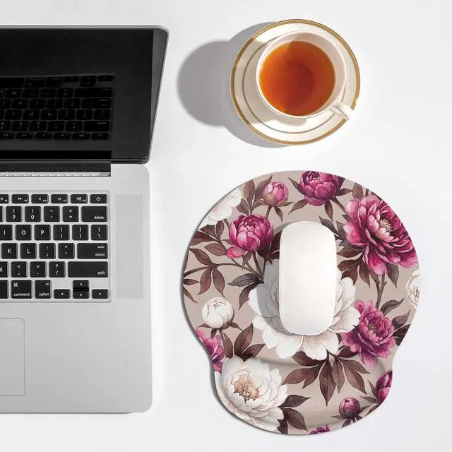 Alt view image 2 of 7 - Ergonomic Mouse Pad with Wrist Support Peony Flower Non-Slip Rubber Base Mousepad for Home Office Gaming Working Computers Laptop Easy Typing & Pain Relief