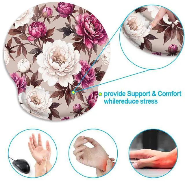 Alt view image 3 of 7 - Ergonomic Mouse Pad with Wrist Support Peony Flower Non-Slip Rubber Base Mousepad for Home Office Gaming Working Computers Laptop Easy Typing & Pain Relief