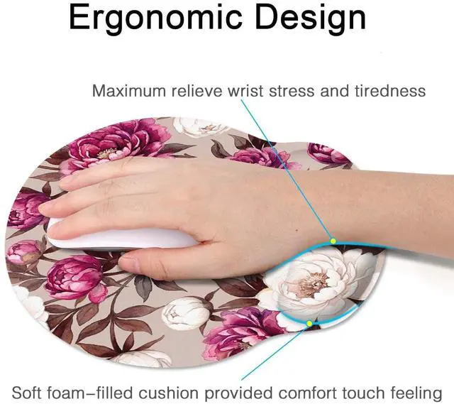 Alt view image 5 of 7 - Ergonomic Mouse Pad with Wrist Support Peony Flower Non-Slip Rubber Base Mousepad for Home Office Gaming Working Computers Laptop Easy Typing & Pain Relief