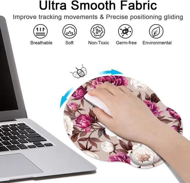 Alt view image 6 of 7 - Ergonomic Mouse Pad with Wrist Support Peony Flower Non-Slip Rubber Base Mousepad for Home Office Gaming Working Computers Laptop Easy Typing & Pain Relief