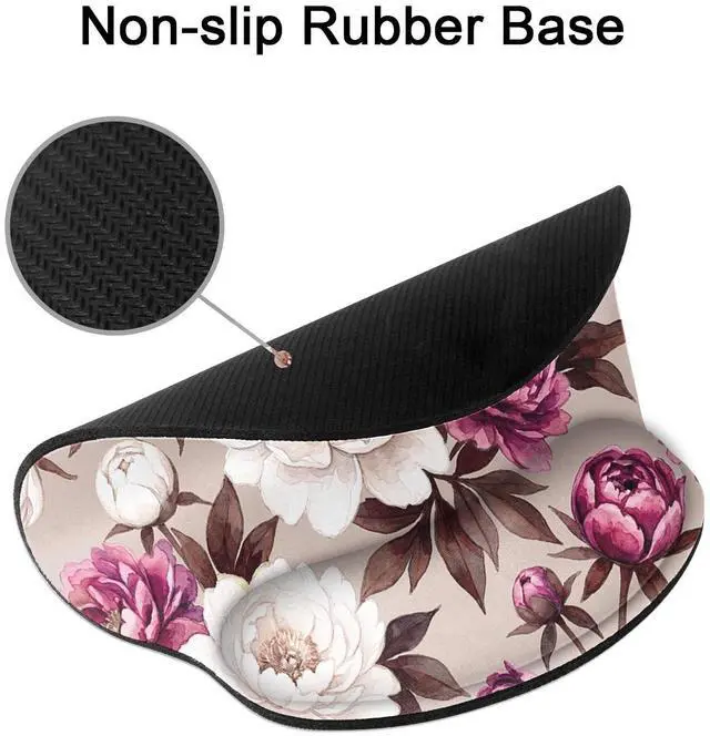 Alt view image 7 of 7 - Ergonomic Mouse Pad with Wrist Support Peony Flower Non-Slip Rubber Base Mousepad for Home Office Gaming Working Computers Laptop Easy Typing & Pain Relief