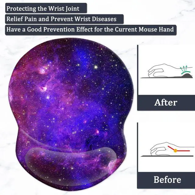 Alt view image 3 of 7 - Mouse Pad with Gel Wrist Support and Non-Slip Base - Pain Relief Ergonomic Wrist Rest Mouse Pad for Working & Gaming, Home & Office Desk Accessories Gaming (Nebula)