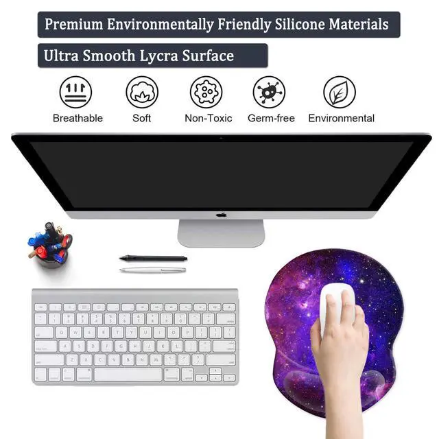Alt view image 4 of 7 - Mouse Pad with Gel Wrist Support and Non-Slip Base - Pain Relief Ergonomic Wrist Rest Mouse Pad for Working & Gaming, Home & Office Desk Accessories Gaming (Nebula)