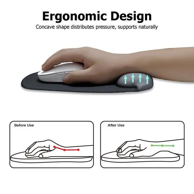 Alt view image 2 of 7 - Ergonomic Mouse Pad with Wrist Rest, Gel Mousepad with Wrist Support, Premium Lycra Fabric, Non-Slip PU Base, Ideal for Laptop & Desktop, Home & Office & Gaming, Desk Accessories, Onyx Black